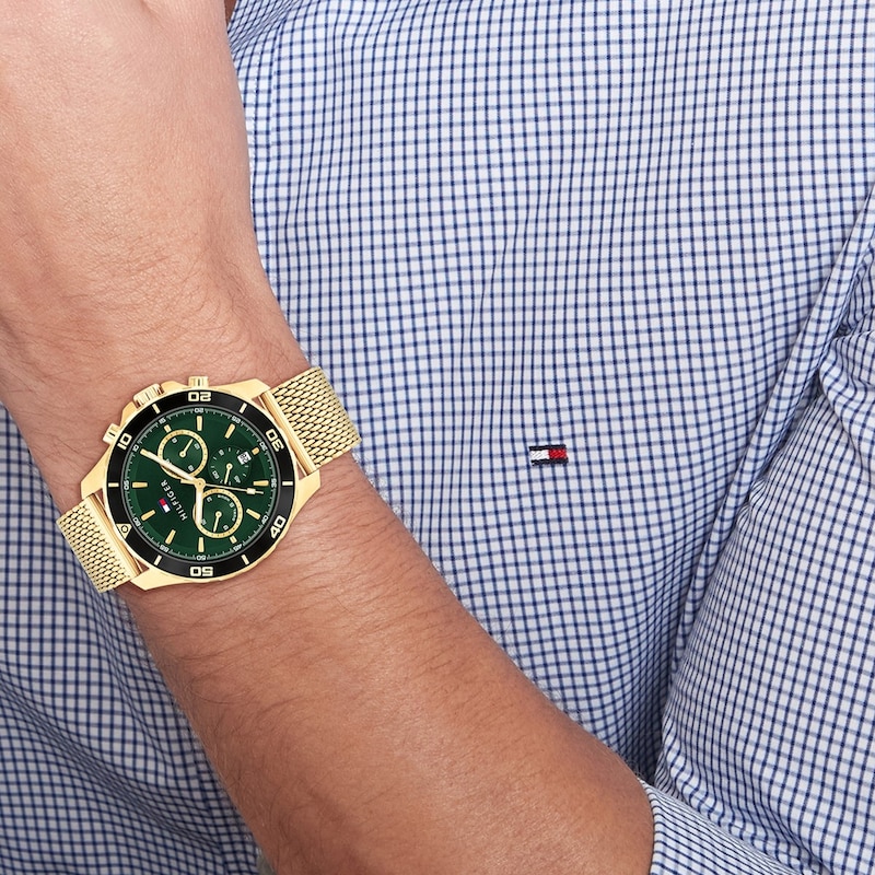 Main Image 4 of Tommy Hilfiger Men's Green Chronograph Dial Gold Tone Mesh Bracelet Watch