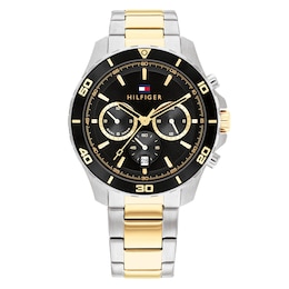 Tommy Hilfiger Men's Black Chronograph Dial Two Tone Bracelet Watch