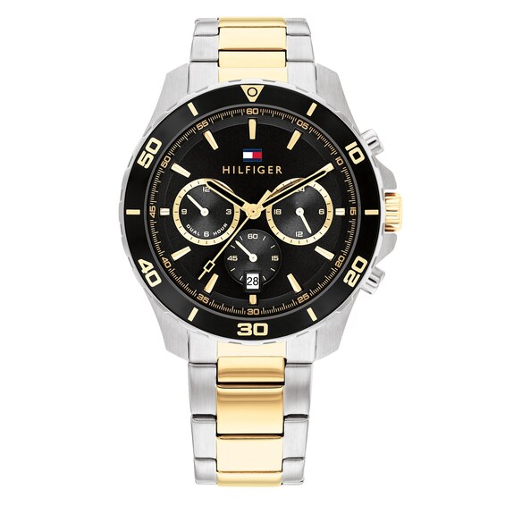 Tommy Hilfiger Men's Black Chronograph Dial Two Tone Bracelet Watch