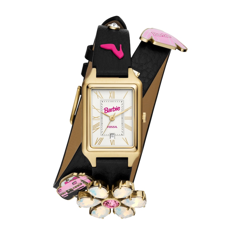 Main Image 1 of Fossil X Barbie Limited Edition Black Leather Watch & Charm Set