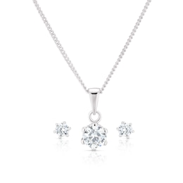 Sterling Silver Cubic Zirconia Solitaire Pendant And Earring Jewellery Set