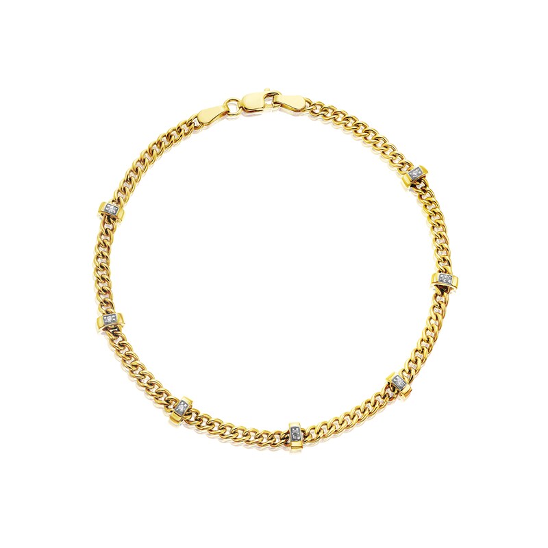 Main Image 1 of 9ct Yellow Gold Cubic Zirconia Curb Chain Bracelet