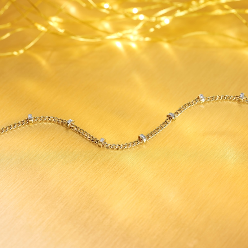 Main Image 4 of 9ct Yellow Gold Cubic Zirconia Curb Chain Bracelet
