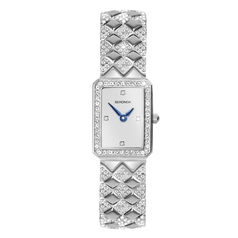 Main Image 1 of Sekonda Sparkle Ladies' White Dial Blue Detail Silver Tone Bracelet Watch