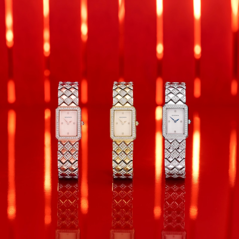 Main Image 7 of Sekonda Sparkle Ladies' White Dial Blue Detail Silver Tone Bracelet Watch