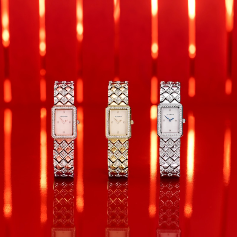 Main Image 8 of Sekonda Sparkle Ladies' Rose Dial Blue Detail Rose Tone Bracelet Watch