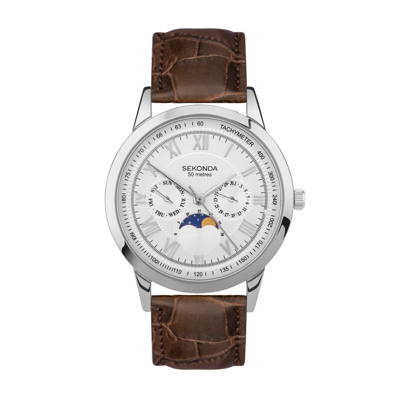 Main Image 1 of Sekonda Moonphase Men's White Dial Brown Leather Strap Watch