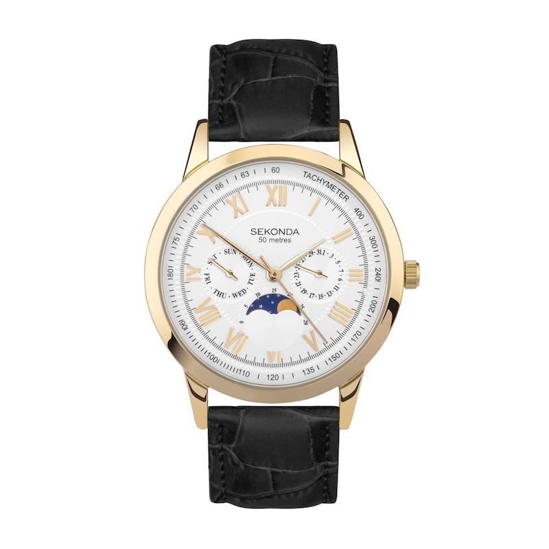 Sekonda Moonphase Men's White Dial Black Leather Strap Watch