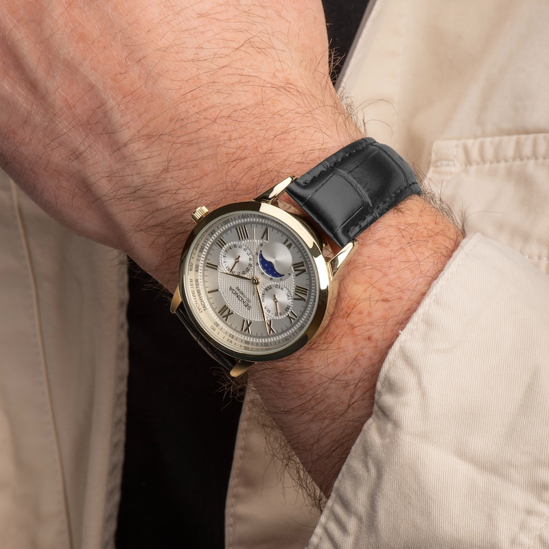 Main Image 6 of Sekonda Moonphase Men's White Dial Black Leather Strap Watch