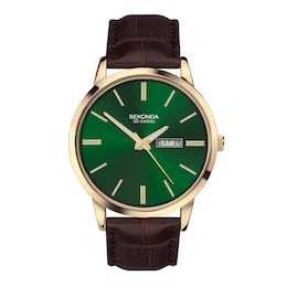 Sekonda Classic Men's Green Dial Brown Leather Strap Watch