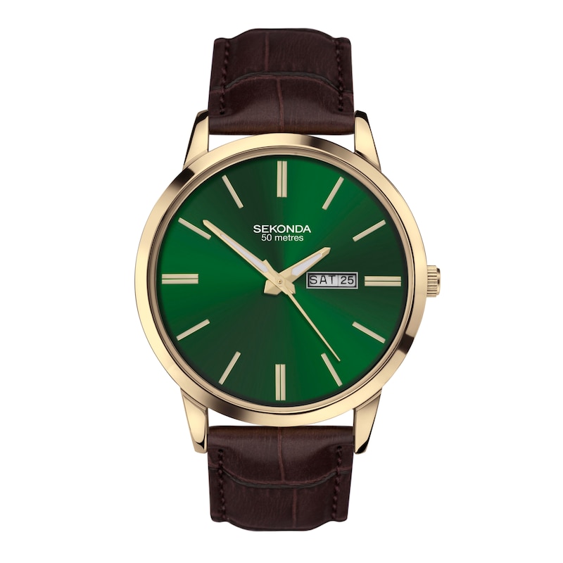 Main Image 1 of Sekonda Classic Men's Green Dial Brown Leather Strap Watch