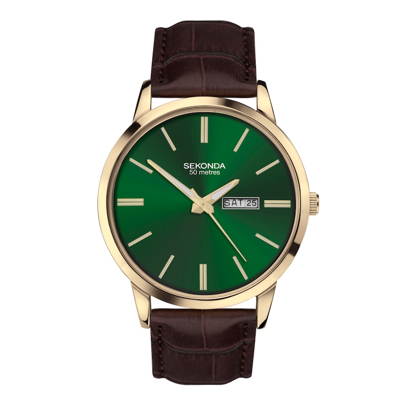 Sekonda Classic Men's Green Dial Brown Leather Strap Watch