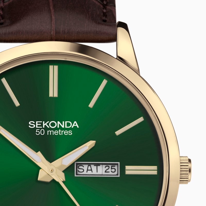 Sekonda Classic Men's Green Dial Brown Leather Strap Watch