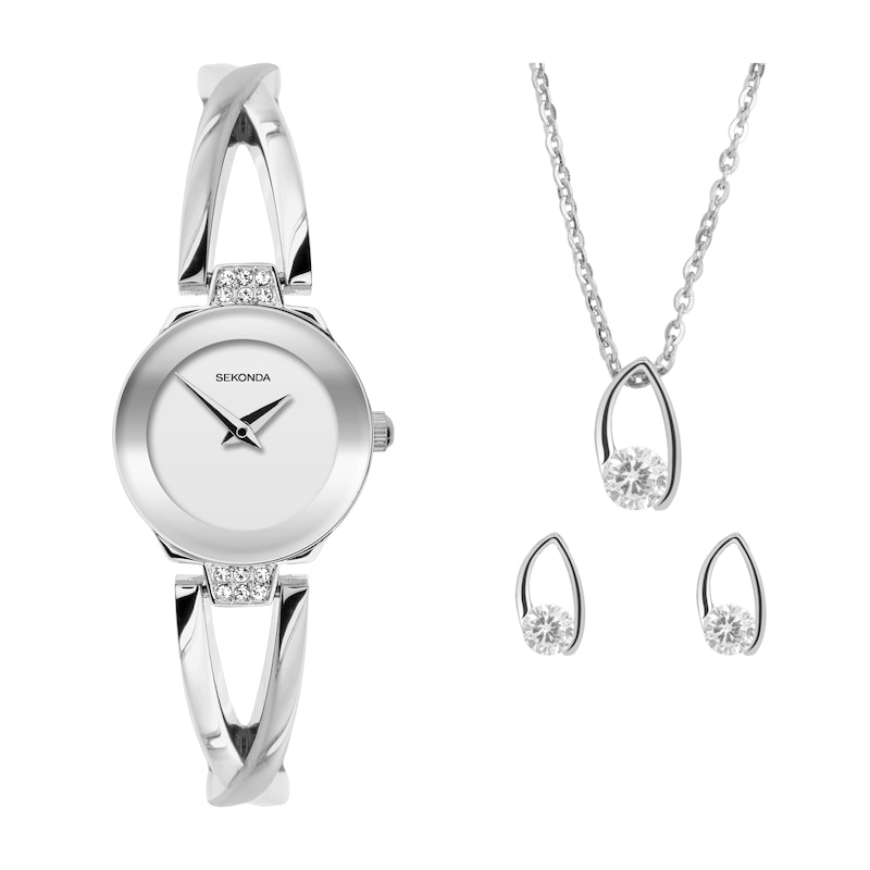 Main Image 1 of Sekonda Ladies' Stone Set Silver Tone Necklace, Earrings & Watch Gift Set