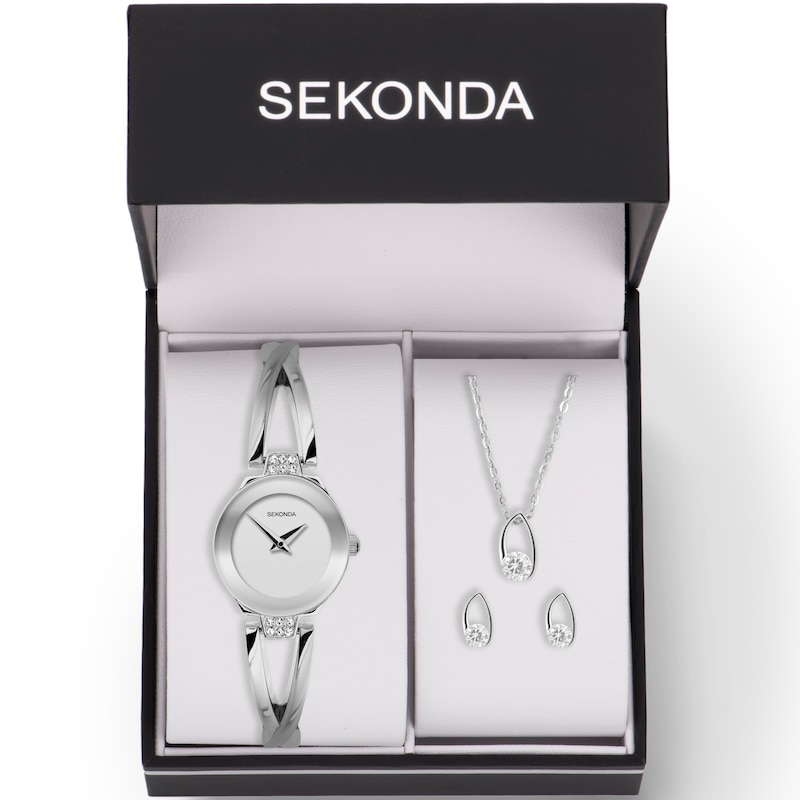 Main Image 2 of Sekonda Ladies' Stone Set Silver Tone Necklace, Earrings & Watch Gift Set