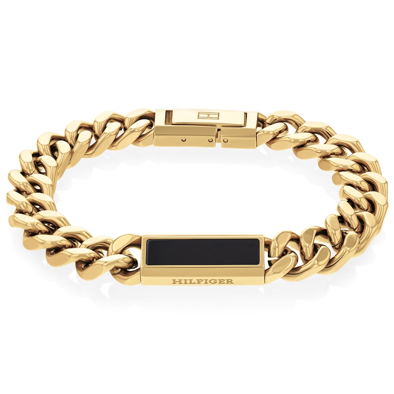 Main Image 1 of Tommy Hilfiger Men's Oynx Gold Plated Curb Chain Bracelet