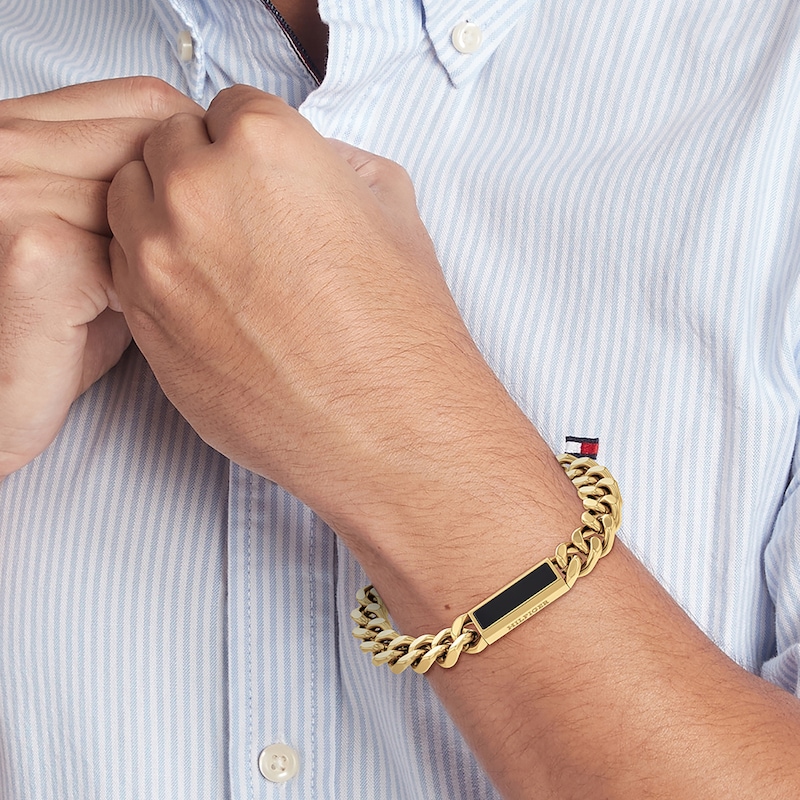 Main Image 2 of Tommy Hilfiger Men's Oynx Gold Plated Curb Chain Bracelet