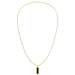 Tommy Hilfiger Men's Gold Tone Oynx Dog Tag Necklace