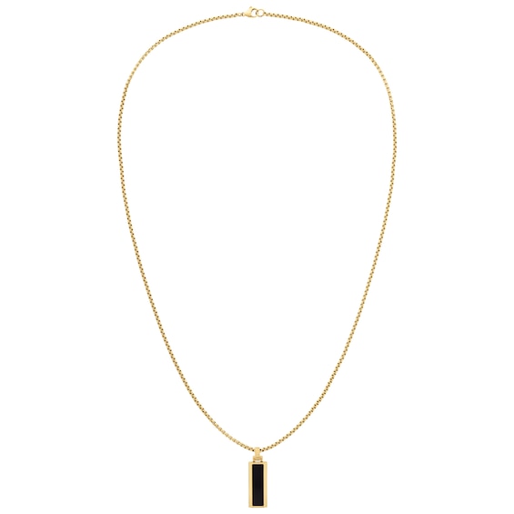 Tommy Hilfiger Mens Gold Tone Oynx Dog Tag Necklace