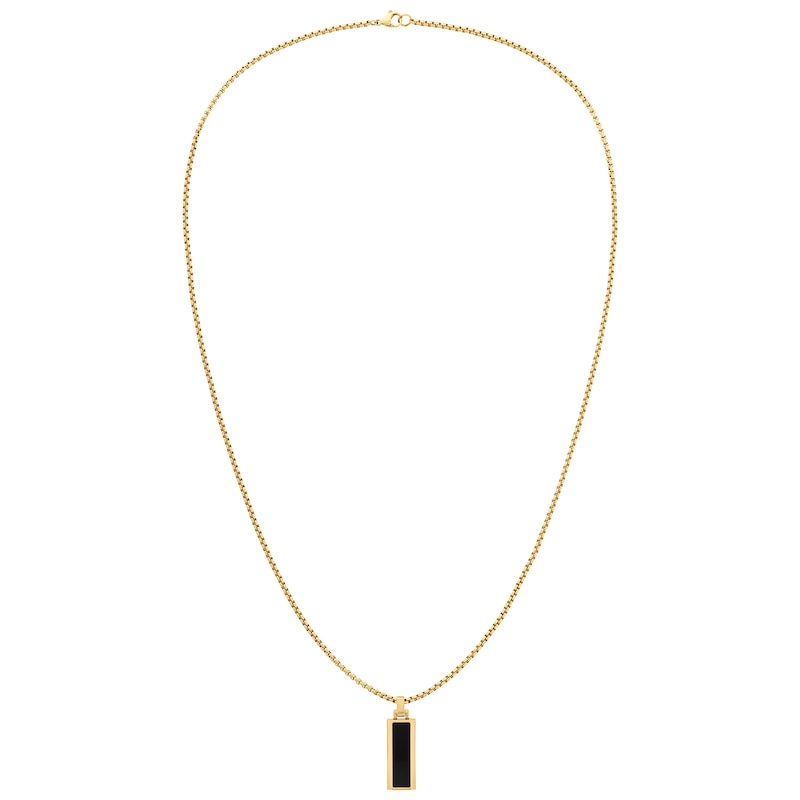 Main Image 1 of Tommy Hilfiger Men's Gold Tone Oynx Dog Tag Necklace