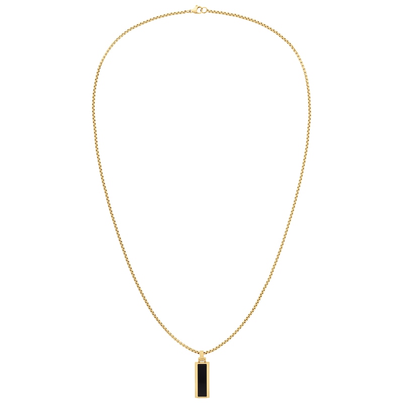 Tommy Hilfiger Men's Gold Tone Oynx Dog Tag Necklace