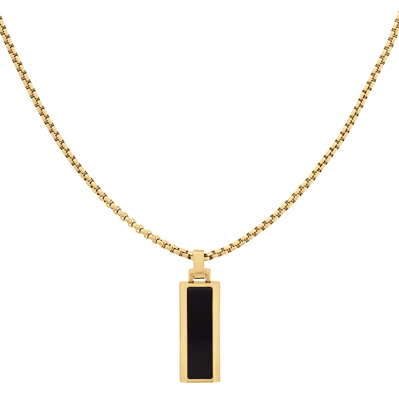 Tommy Hilfiger Men's Gold Tone Oynx Dog Tag Necklace