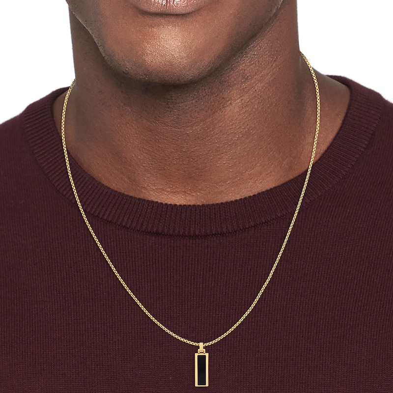 Tommy Hilfiger Men's Gold Tone Oynx Dog Tag Necklace