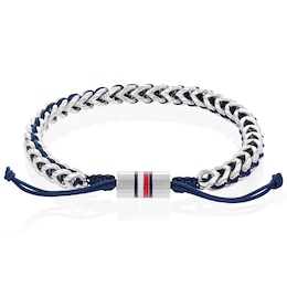 Tommy Hilfiger Men's Stainless Steel & Navy Nylon Adjustable Bracelet