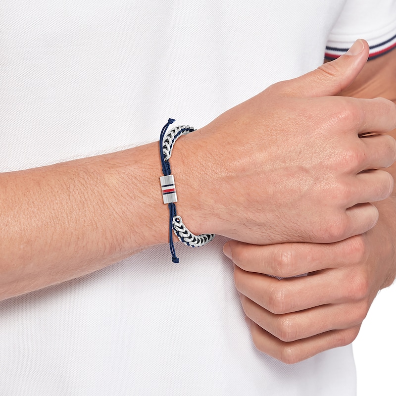 Main Image 2 of Tommy Hilfiger Men's Stainless Steel & Navy Nylon Adjustable Bracelet