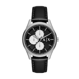 Armani Exchange Men's Black Dial & Leather Strap Watch