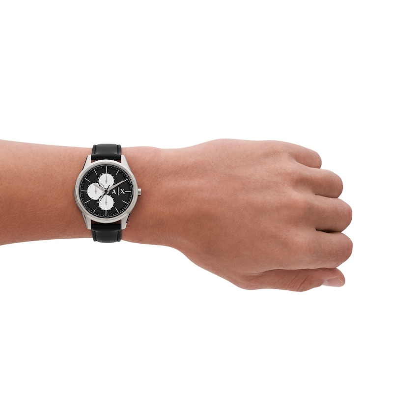 Armani Exchange Men's Black Dial & Leather Strap Watch