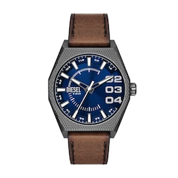 Diesel Scraper Men's Blue Dial & Brown Leather Strap Watch