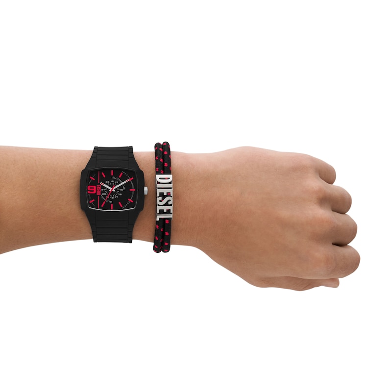 Diesel Cliffhanger 2.0 Men's Black Silicone Strap Watch & Logo Bracelet Set