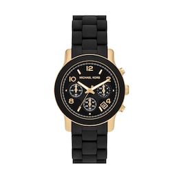 Michael Kors Runway Ladies' Gold-Tone Case & Black Silicone Watch