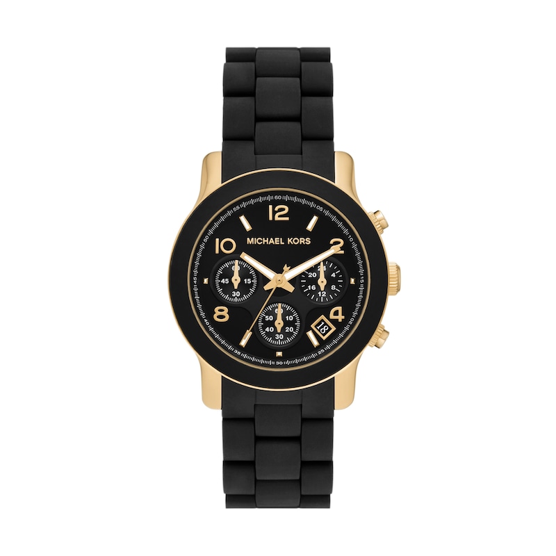 Main Image 1 of Michael Kors Runway Ladies' Gold-Tone Case & Black Silicone Watch