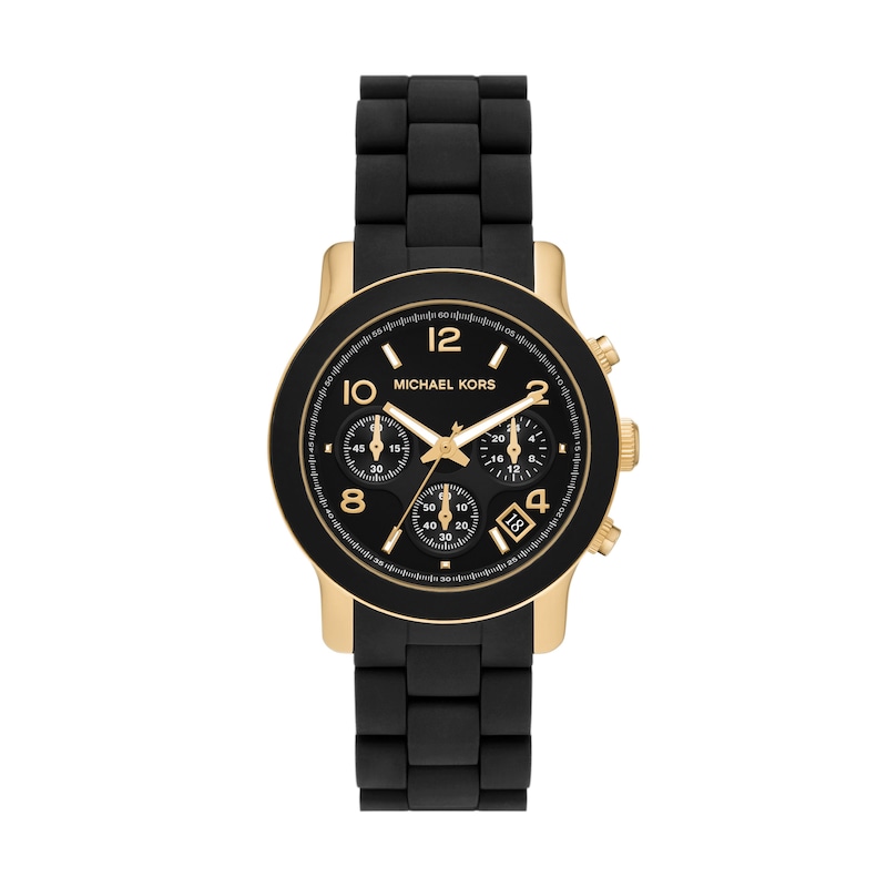 Michael Kors Runway Ladies' Gold-Tone Case & Black Silicone Watch