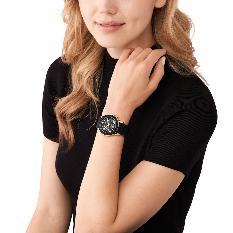 Main Image 4 of Michael Kors Runway Ladies' Gold-Tone Case & Black Silicone Watch