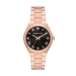 Michael Kors Lennox ladies' Black Dial & Rose Gold-Tone Stainless Steel Watch