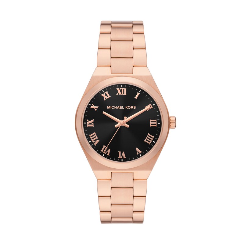 Michael Kors Lennox ladies' Black Dial & Rose Gold-Tone Stainless Steel Watch