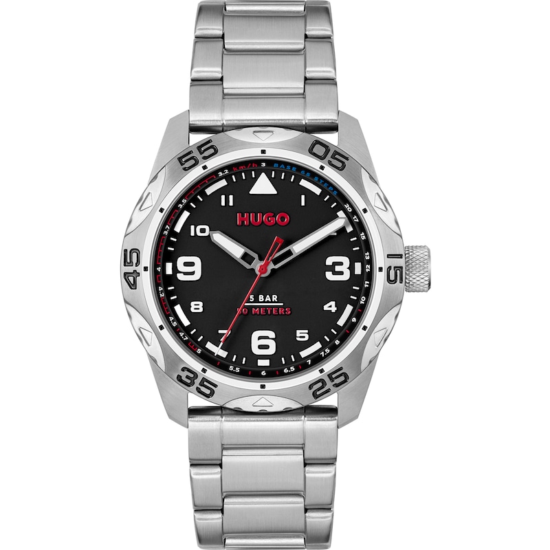 Main Image 1 of HUGO #TREK Men's Black Dial Stainless Steel Bracelet Watch