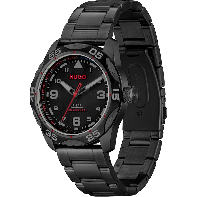 HUGO #TREK Men's Black Dial Black IP Stainless Steel Bracelet Watch