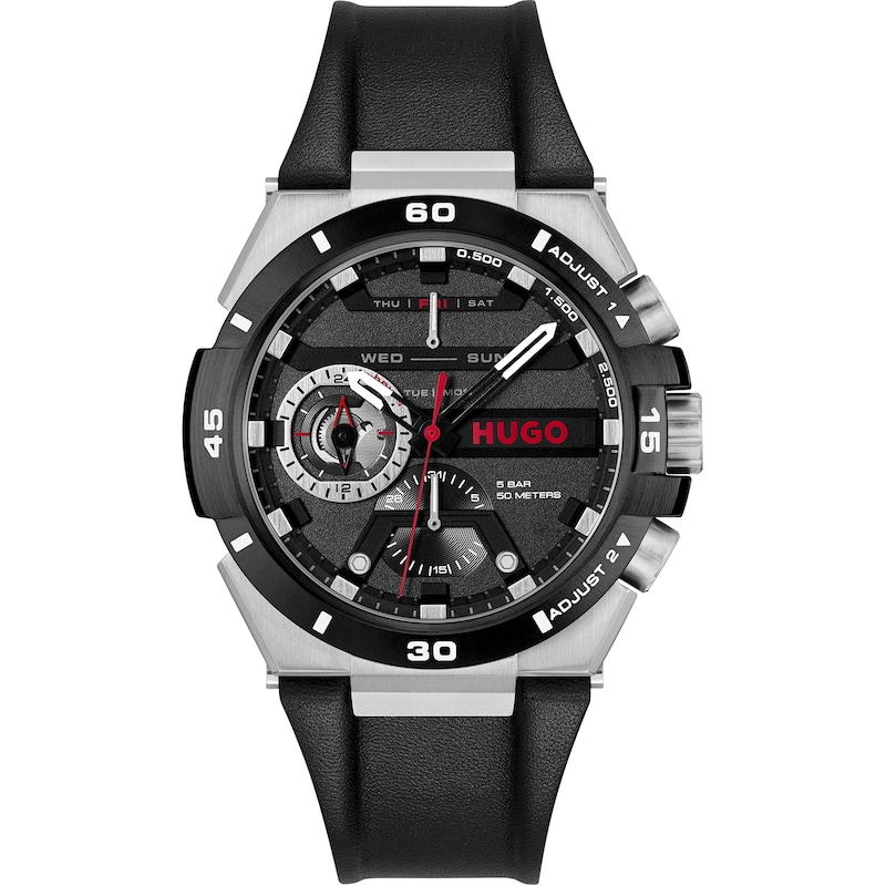 Main Image 1 of HUGO #WILD Men's Black Dial Black Leather Strap Watch
