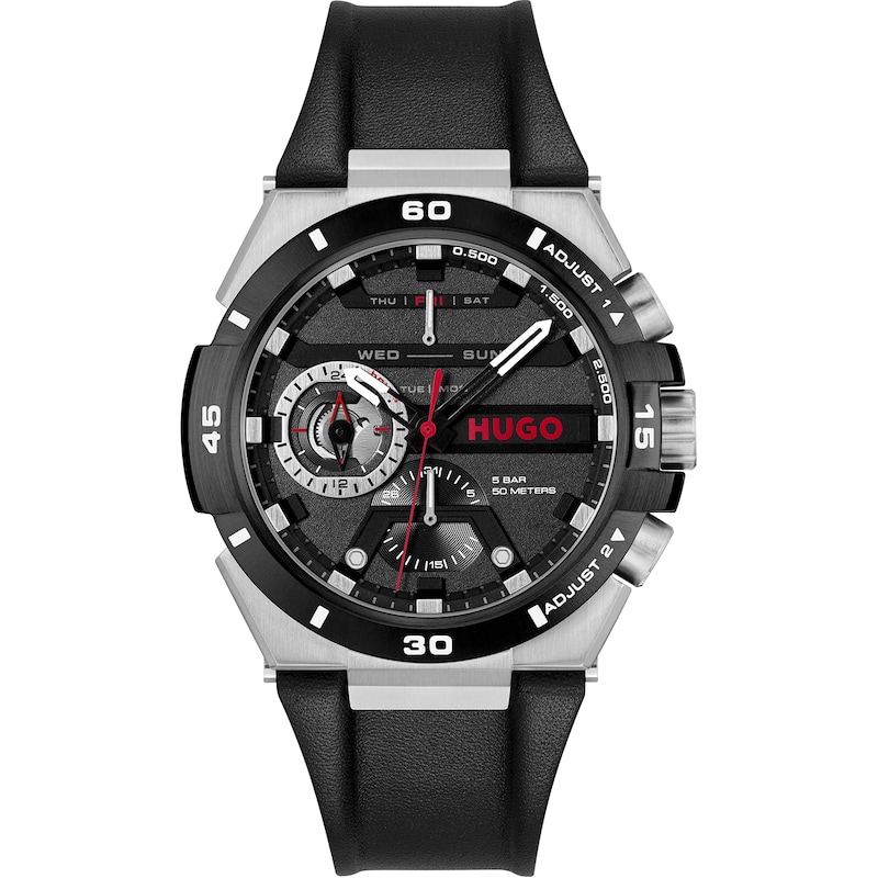 HUGO #WILD Men's Black Dial Black Leather Strap Watch