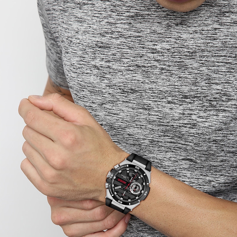 Main Image 4 of HUGO #WILD Men's Black Dial Black Leather Strap Watch