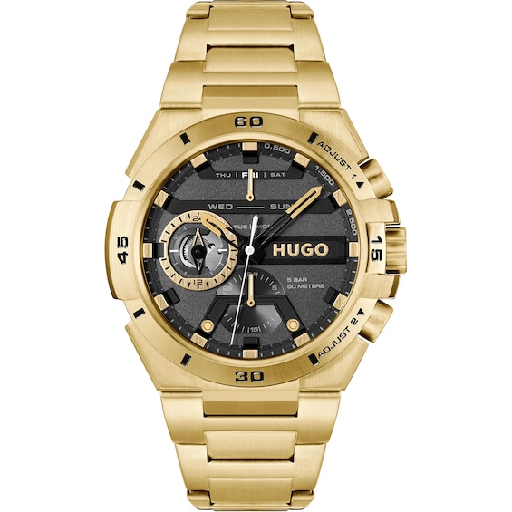 HUGO #WILD Men's Black Dial Gold Tone Bracelet Watch