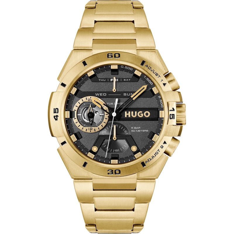 HUGO #WILD Men's Black Dial Gold Tone Bracelet Watch