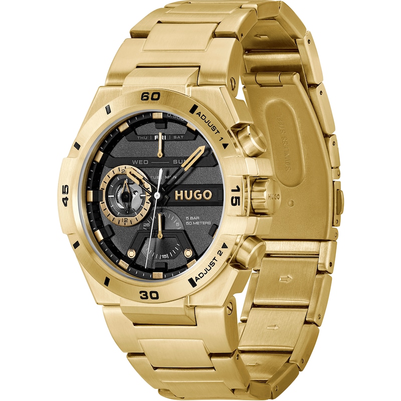 HUGO #WILD Men's Black Dial Gold Tone Bracelet Watch