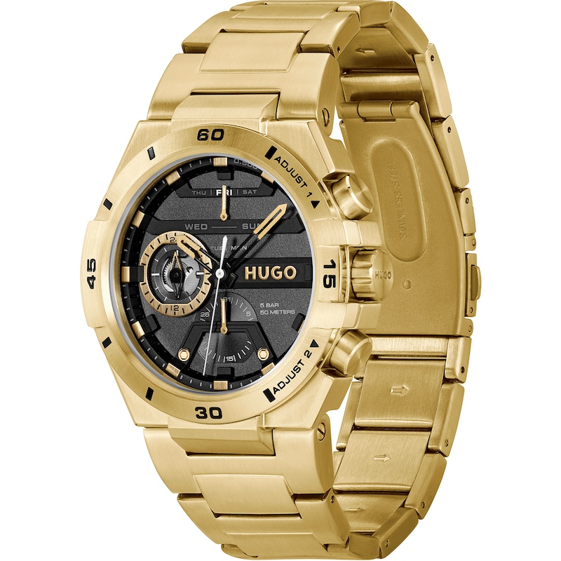 Main Image 3 of HUGO #WILD Men's Black Dial Gold Tone Bracelet Watch