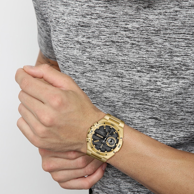 HUGO #WILD Men's Black Dial Gold Tone Bracelet Watch