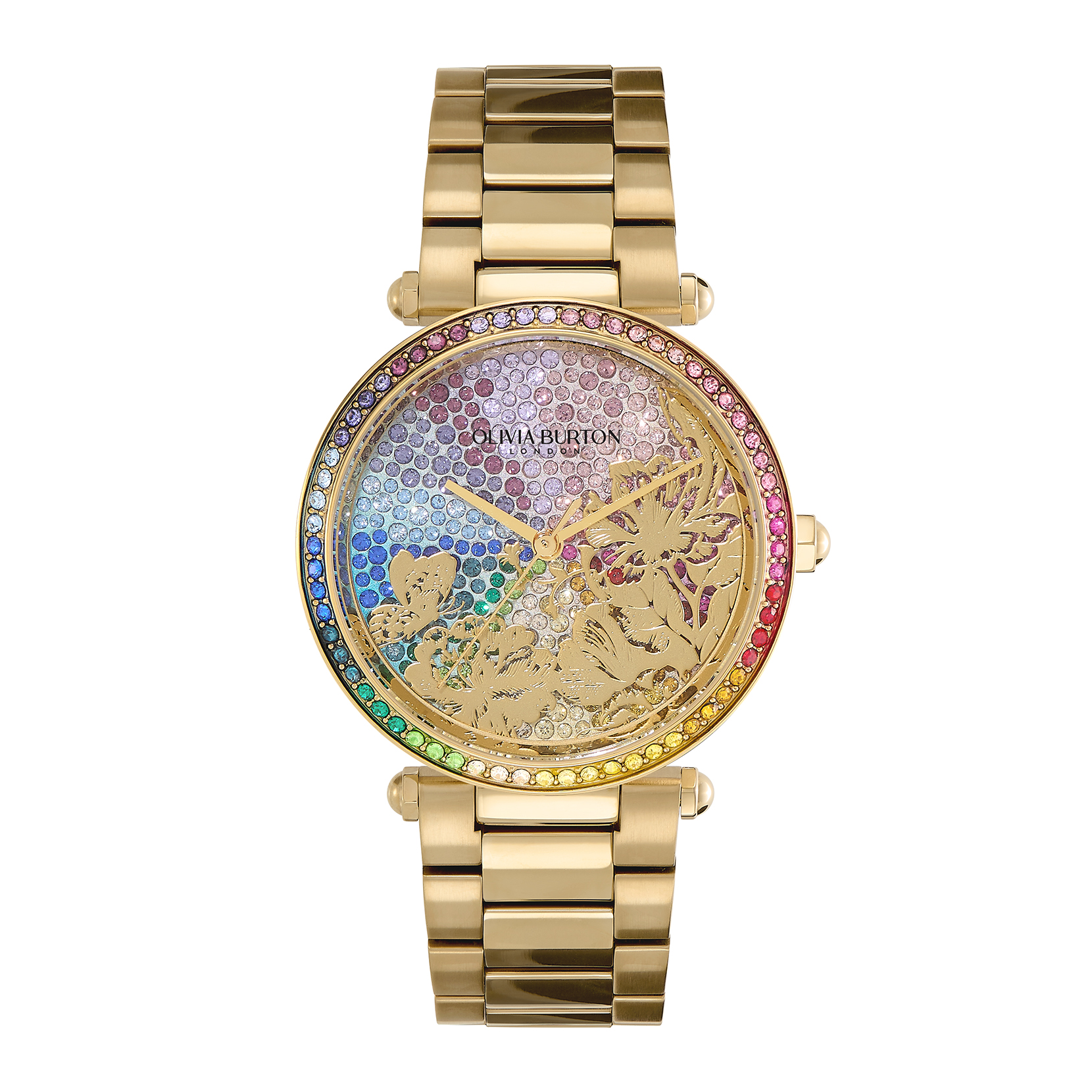Olivia Burton Kaleido Bloom Ladies' Rainbow Dial Gold-Tone Stainless Steel Bracelet Watch